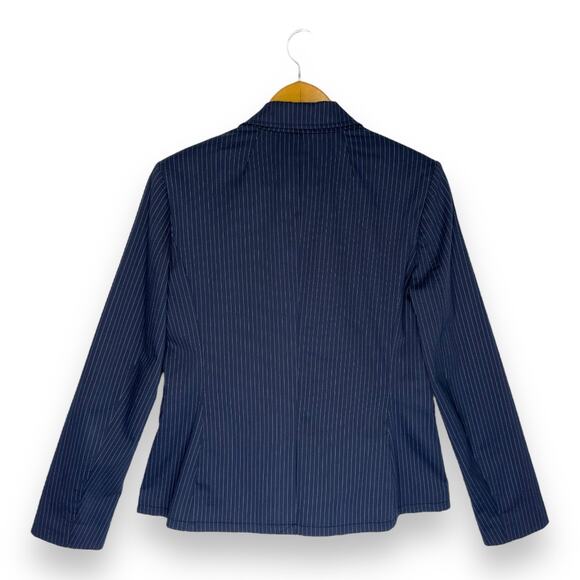 Tommy Hilfiger Women's Pinstripe Blazer 8 Navy Cotton Blend Classic Two Button - Picture 3 of 9